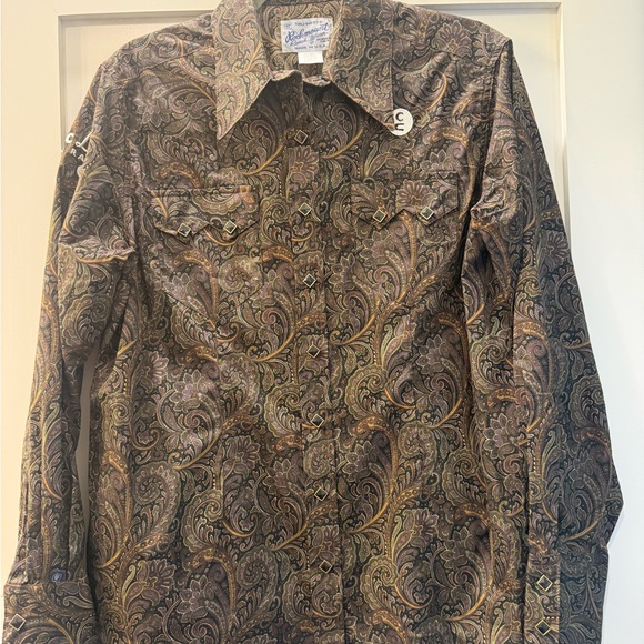 Rockmount Ranch Wear Tops - Vintage-Inspired Paisley Button-Down Shirt - Brown/Tan